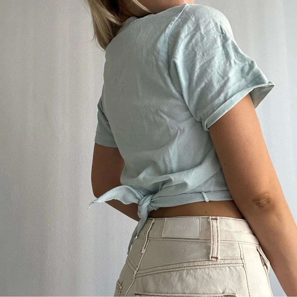 Vintage American Apparel So Cal Graphic Short Sleeve Tie Back Crop Tee Turquoise - Picture 2 of 10